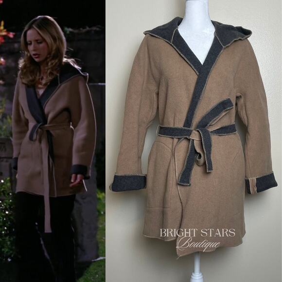 Jackets & Blazers - Rare Vintage Wool Coat Jacket ASO Buffy Summers BtVS Womens Tan Gray Belt